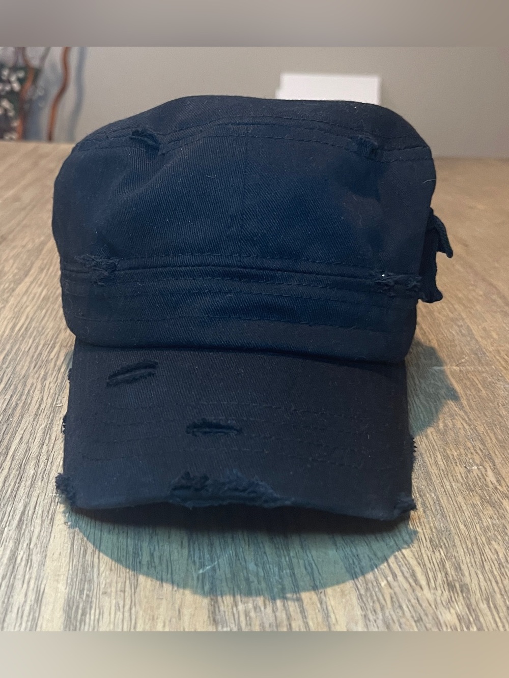 Black Distressed Cotton Military Cap - Unbranded, Size Large